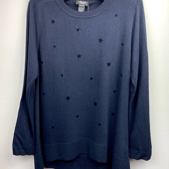 Sigrid Olsen Merino wool sweater lightweight star pattern navy - Picture 2 of 11